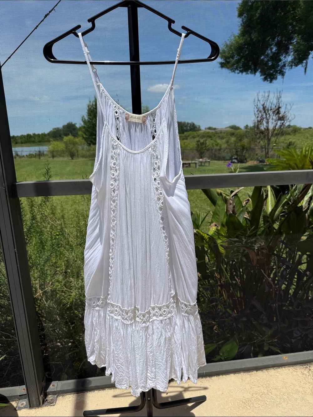 Altar'd State White Crochet-Trim Spaghetti-Strap Swim Coverup dress